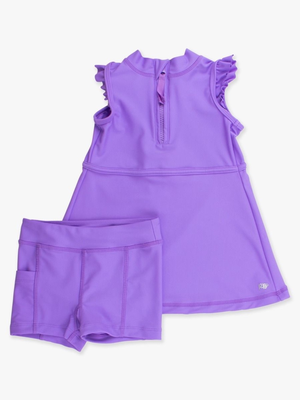 Purple Sleeveless Zip Ruffle Sleeve Active Dress and shorts
